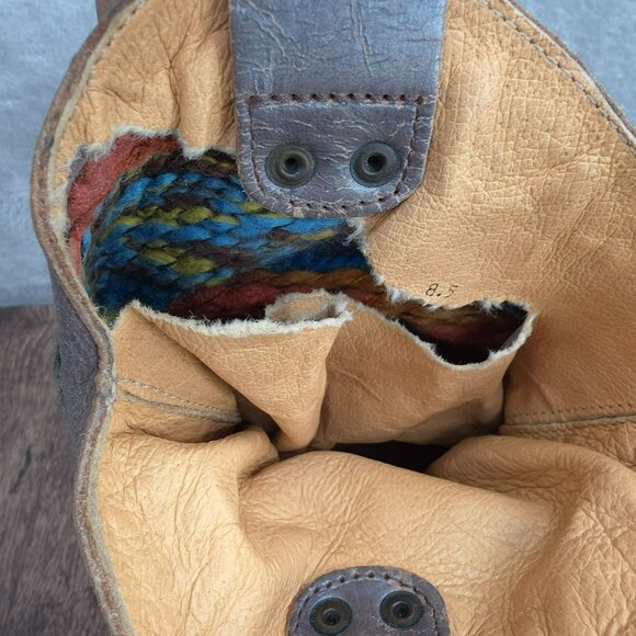 BedStu Bruges Platform Wedge Boots 8.5 Blue Red Multi Slouch Fabric Leather Wood - Picture 7 of 13